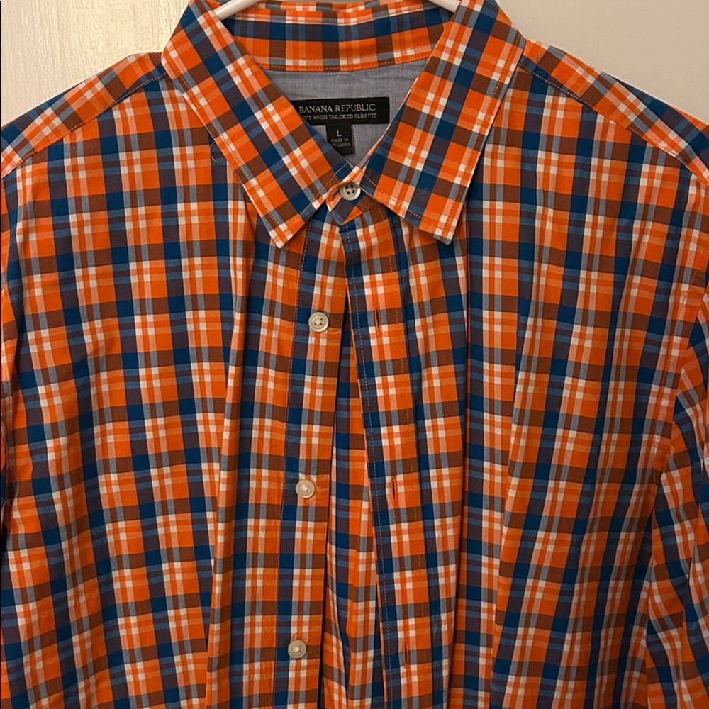 Banana Republic Vibrant Orange and Blue Checkered Shirt